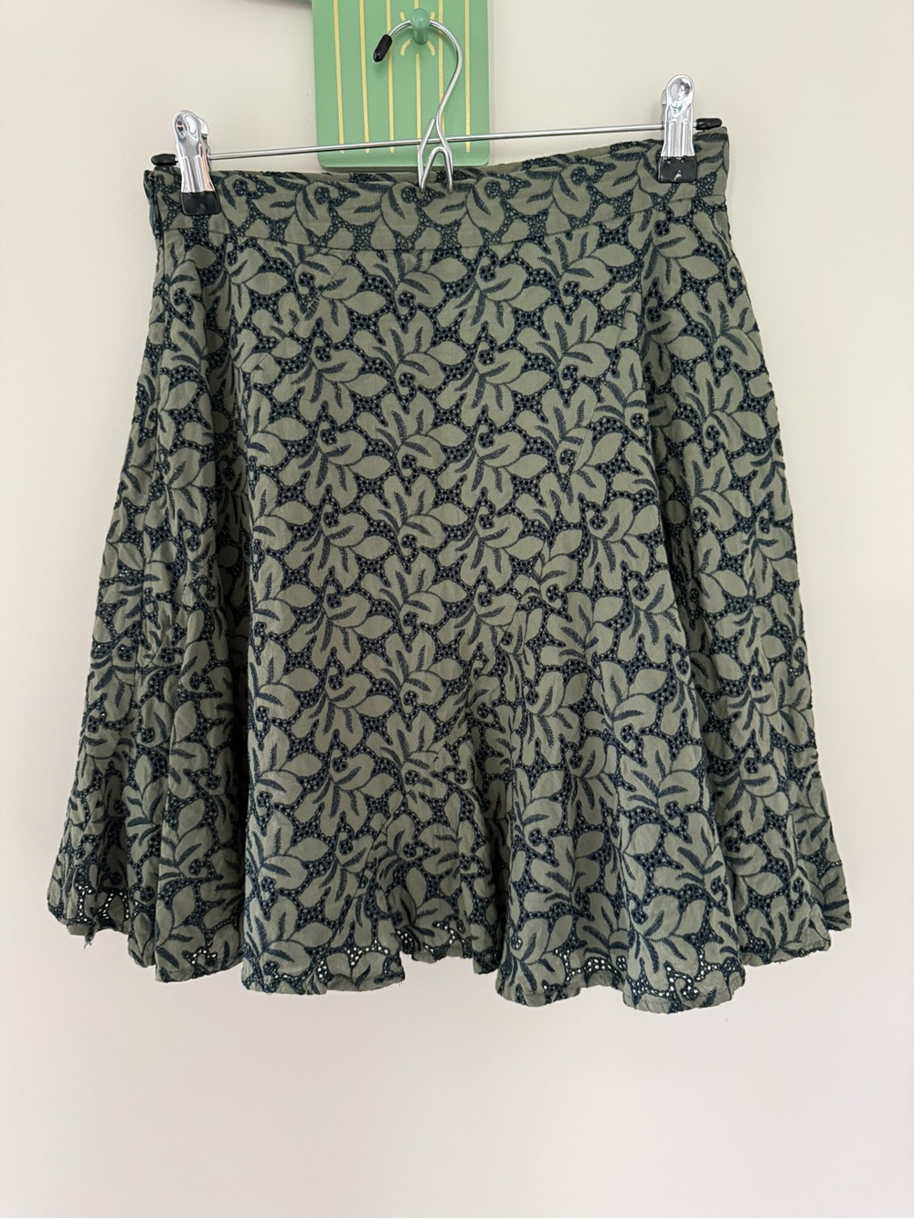 Ann Taylor Olive Green Floral Lace Circle Skirt